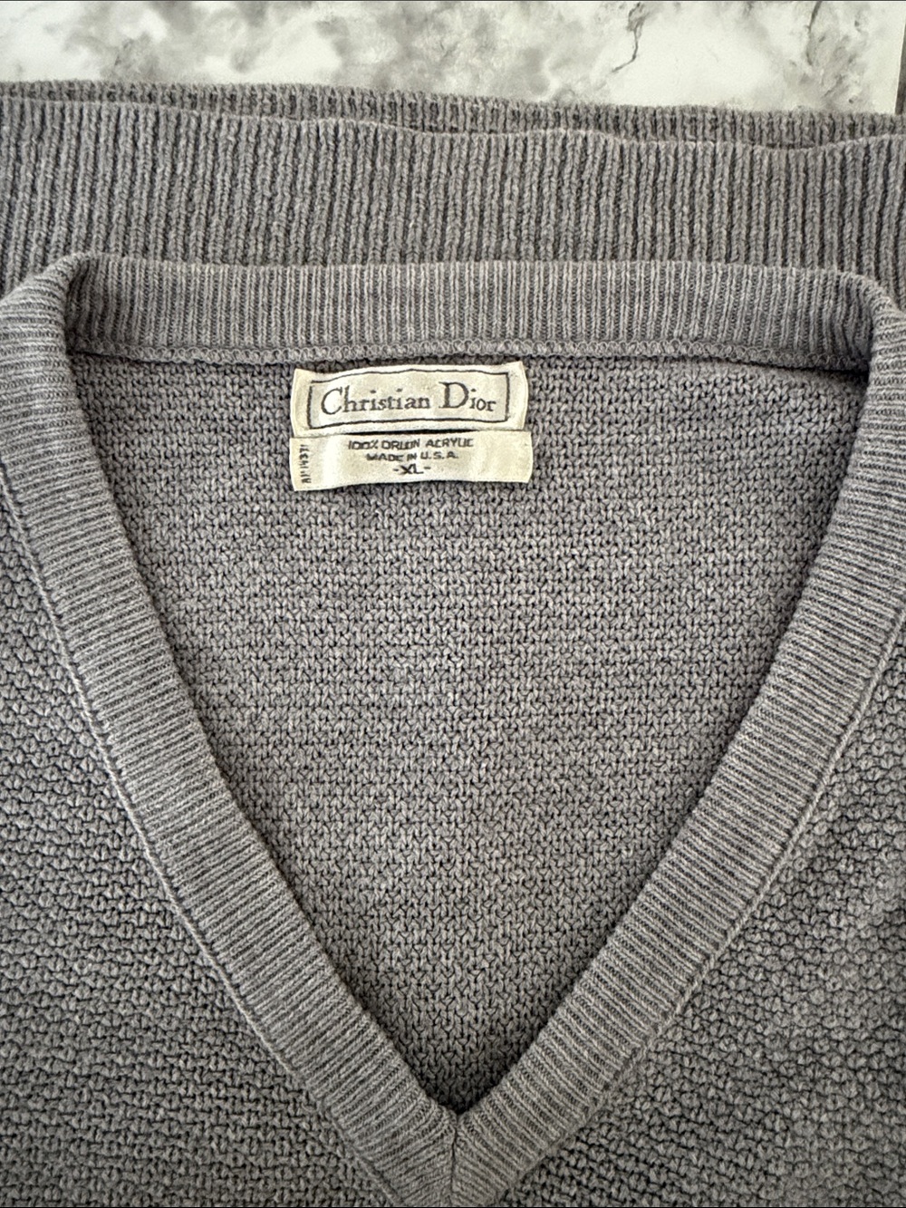 CHRISTIAN DIOR VTG 80’s grey heather V neck sweater size XL MADE IN USA